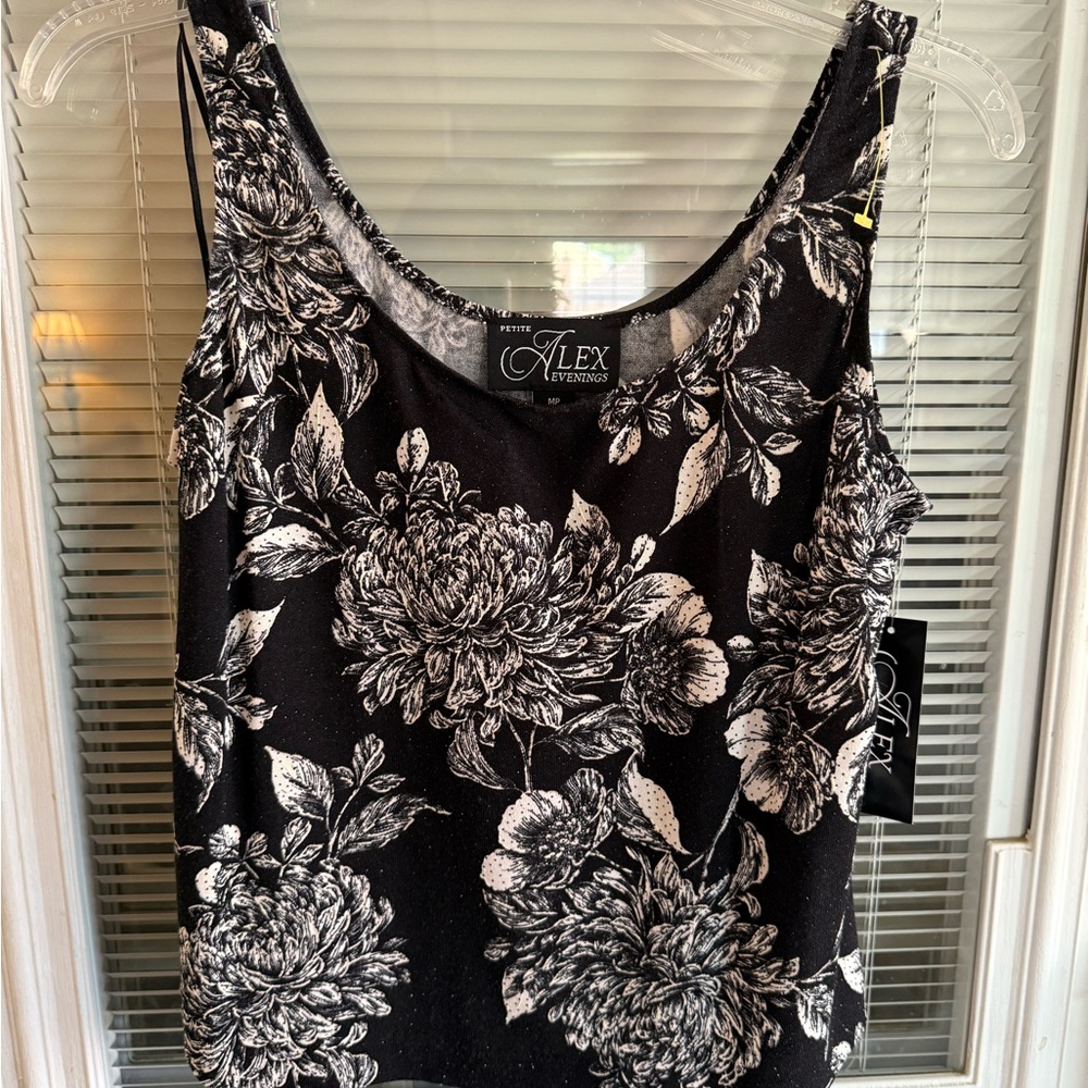 Alex Evenings Black and White Camisole Top Sparkling Dressy